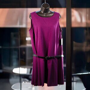 Calvin Klein Size 14 Sleeveless Belted Lined Drop Waist Dress NWT, Berry